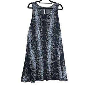 Boho A-Line Dress Sz XL Navy White Sleeveless Paisley‎ Print Flowy Festival Vibe
